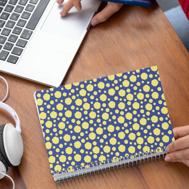 Yellow polka dot geometric pattern on blue notebook (Creator Uploaded)