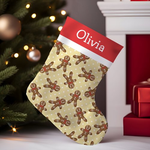 Yellow Polka Dot Gingerbread Man Small Christmas Stocking