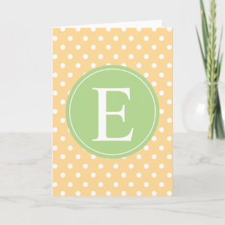 Yellow Polka Dot Green Monogram Note Card