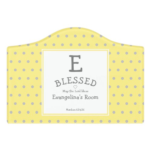 Yellow Polka Dot Name Blessing Nursery Door Sign