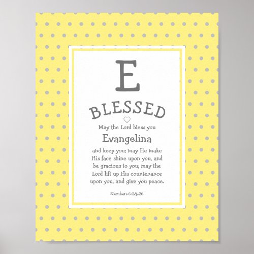 Yellow Polka Dot Name Blessing Nursery Poster
