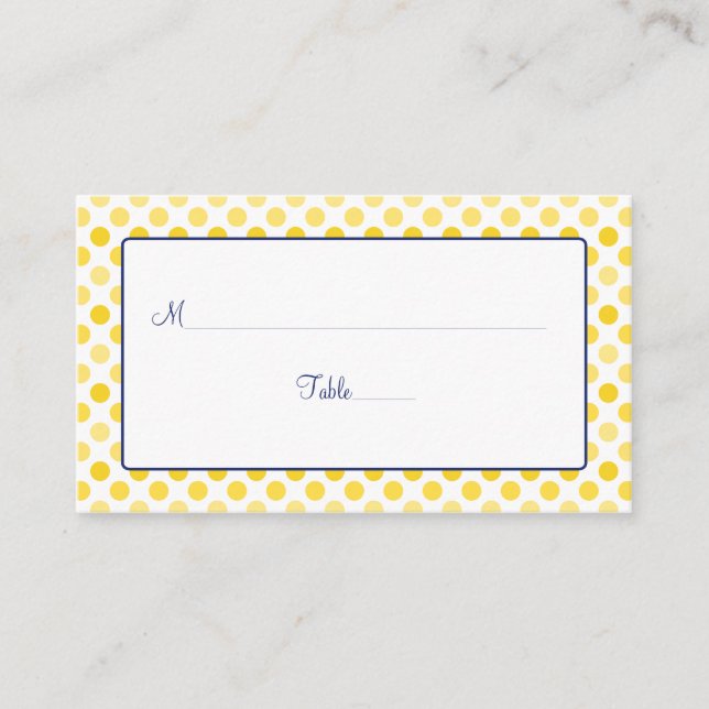 Yellow Polka Dot Navy Blue Wedding Place Cards (Front)