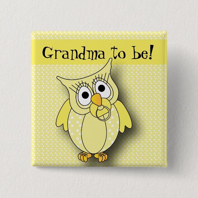 Yellow Polka Dot Owl Baby Shower Theme Button (Front)