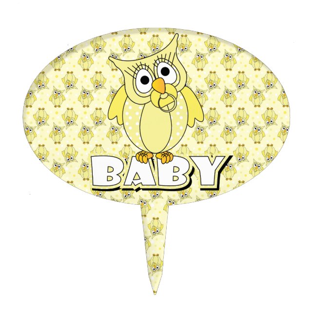 Yellow Polka Dot Owl Baby Shower Theme Cake Topper (Front)