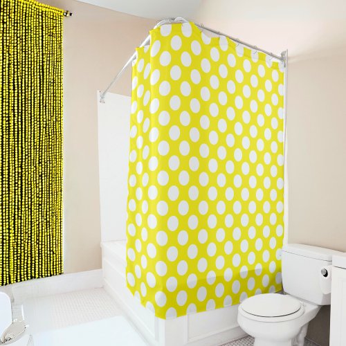 Yellow Polka Dot Pattern Large white dots Shower Curtain