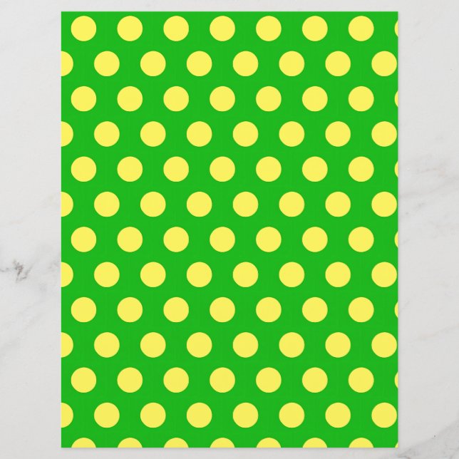 Yellow Polka Dot Pattern on Bright Green Scrapbook (Front)