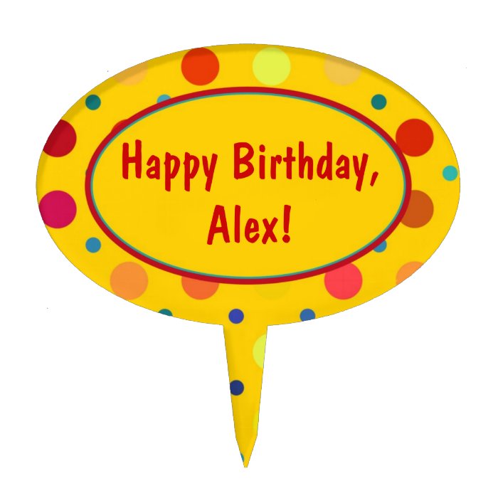 Yellow Polka Dot Personalized Birthday Cake Topper
