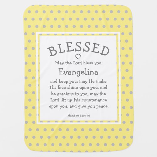 Yellow Polka Dot Personalized Christian Blessing Baby Blanket