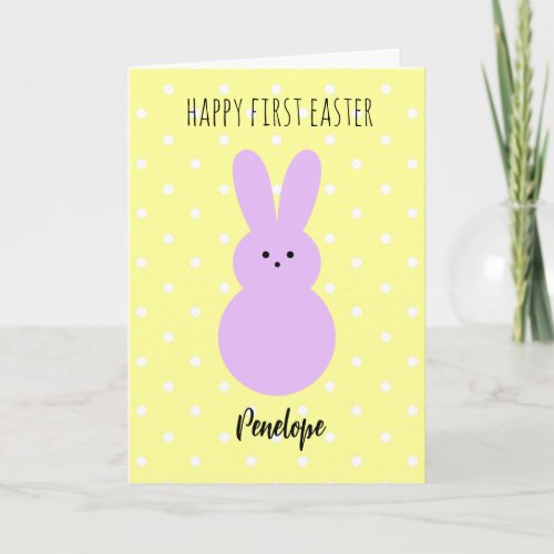 Yellow Polka Dot Purple Bunny 1st Easter Card