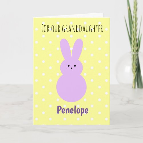 Yellow Polka Dot Purple Easter Bunny Granddaughter Card