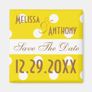 Yellow Polka Dot Save The Date Magnet
