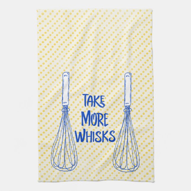 Yellow Polka Dot: Take More Whisks Kitchen Towel (Vertical)