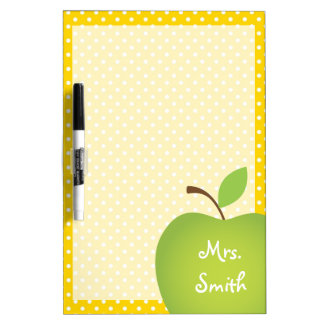 Yellow Polka Dot Teacher's Green Apple Dry-Erase Board