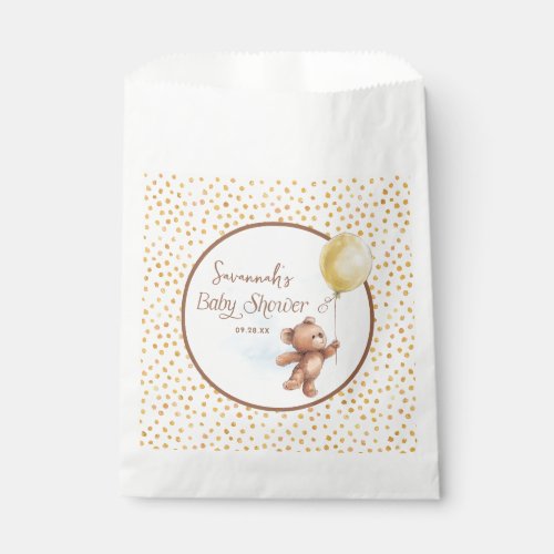 Yellow Polka Dot Teddy Bear Baby Shower Favor Bag