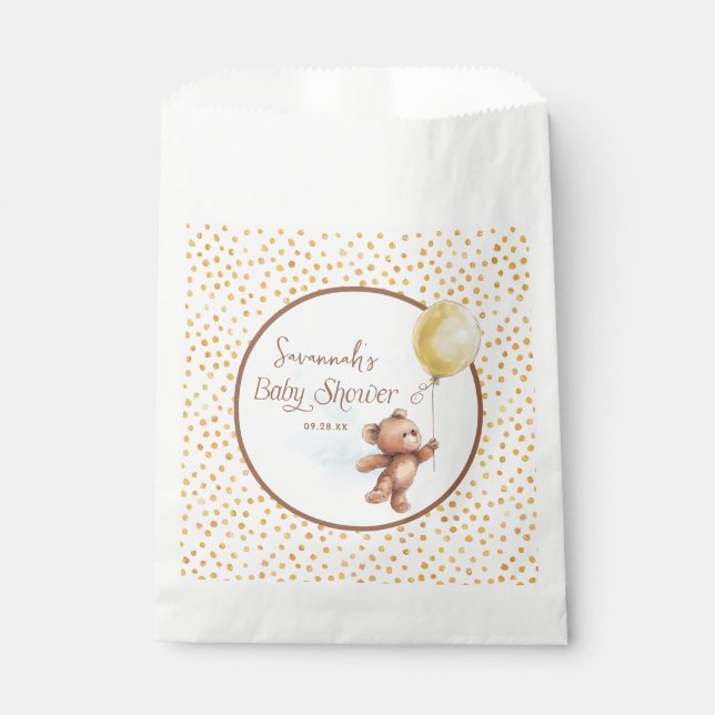Yellow Polka Dot Teddy Bear Baby Shower Favor Bag (Front)