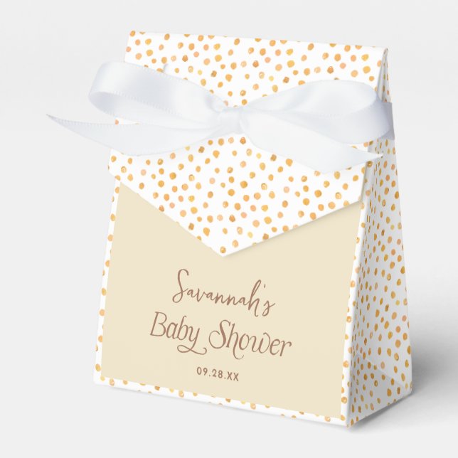 Yellow Polka Dot Teddy Bear Baby Shower Favor Boxes (Front Side)