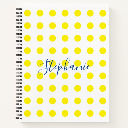 Yellow Polka Dotes Blue Monogram Cute Modern Notebook