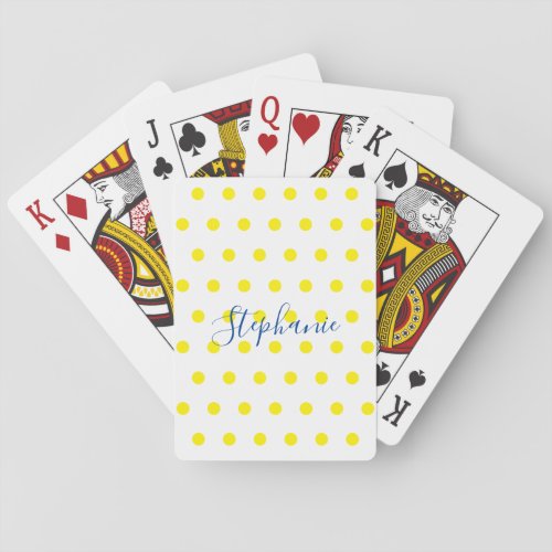 Yellow Polka Dots Blue Monogram Cute Modern Playing Cards