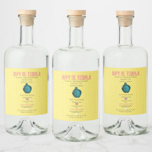 YELLOW POLKA DOTS BLUE VASE LIQUOR BOTTLE LABEL