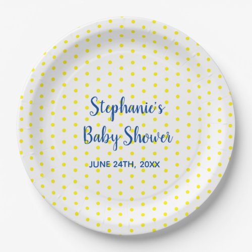 Yellow Polka Dots Blue White Baby Shower Cool Paper Plates
