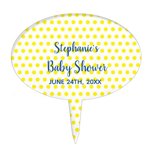 Yellow Polka Dots Blue White Baby Shower Cute Cake Topper