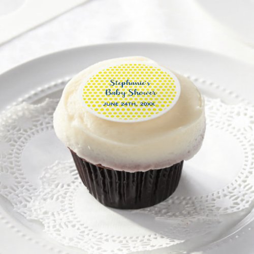 Yellow Polka Dots Blue White Baby Shower Cute Edible Frosting Rounds