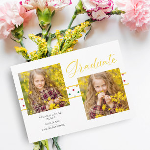 Yellow Polka Dots Funny Graduation 2 Photos Grad Announcement