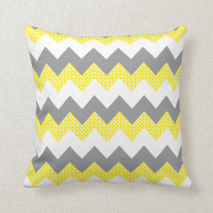 Yellow Polka Dots, Gray and White Chevron ZigZag Throw Pillow