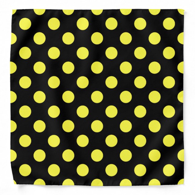 Yellow polka dots on black backgound bandana (Front)