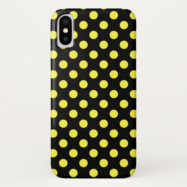 Yellow polka dots on black backgound Case-Mate iPhone case (Back)