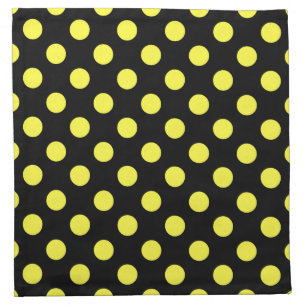 Yellow polka dots on black backgound cloth napkin