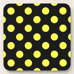 Yellow polka dots on black backgound drink coaster
