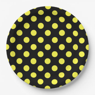 Yellow polka dots on black backgound paper plates