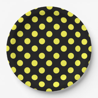 Yellow polka dots on black backgound paper plates