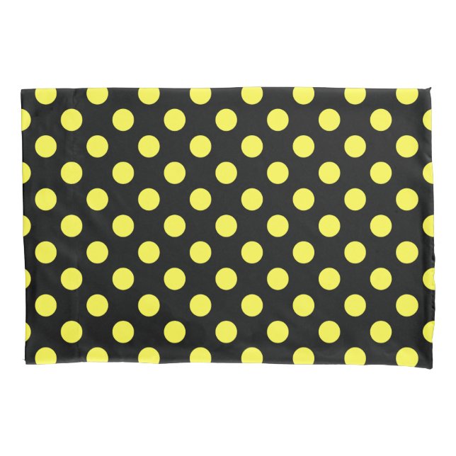 Yellow polka dots on black backgound pillow case (Front)