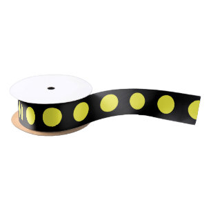 Yellow polka dots on black backgound satin ribbon