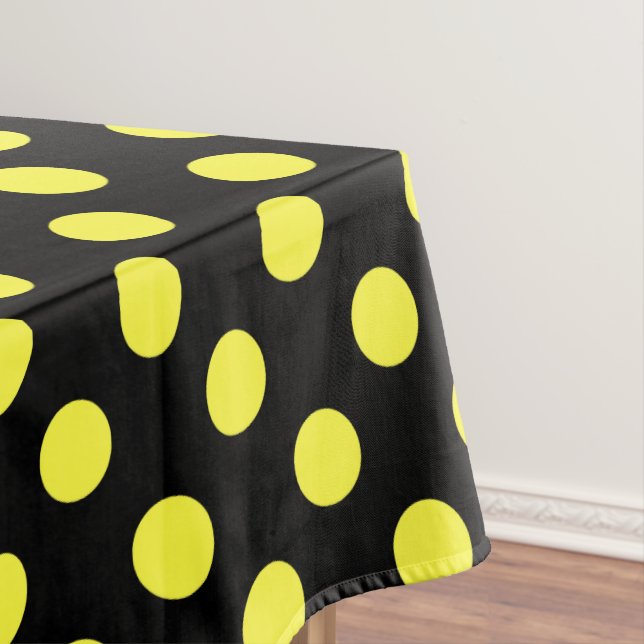 Yellow polka dots on black backgound tablecloth (In Situ)