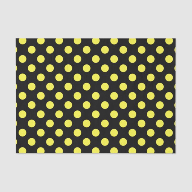 Yellow polka dots on black backgound tissue paper (Front)