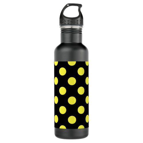 Yellow polka dots on black backgound water bottle