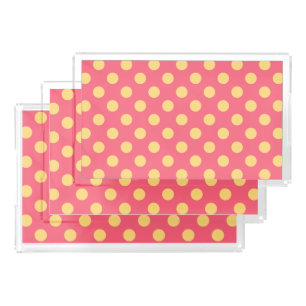 Yellow polka dots on coral acrylic tray
