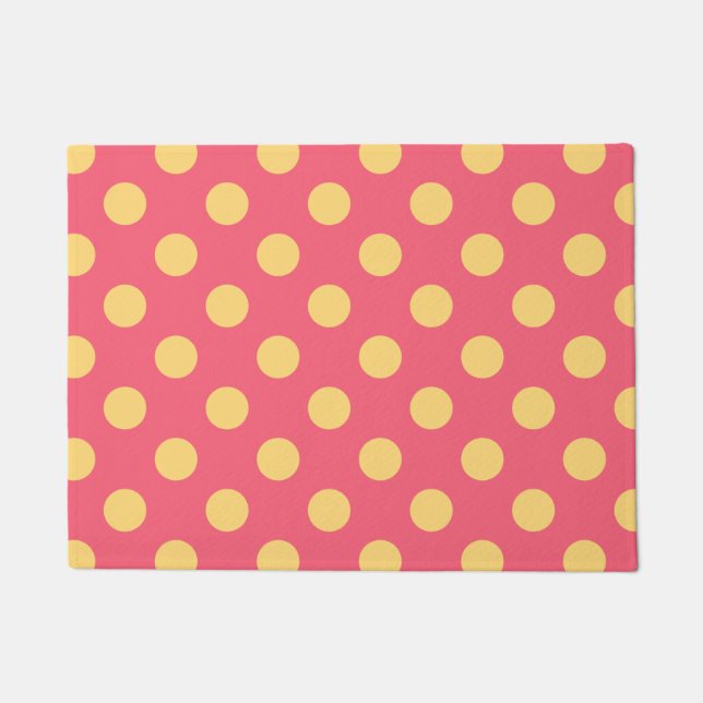 Yellow polka dots on coral doormat (Front)