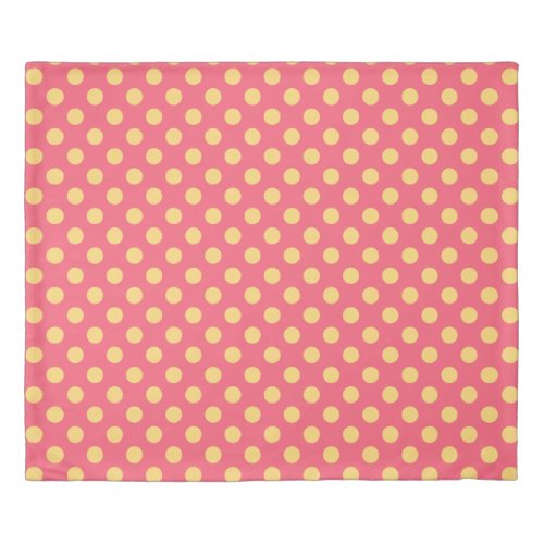 Yellow polka dots on coral duvet cover