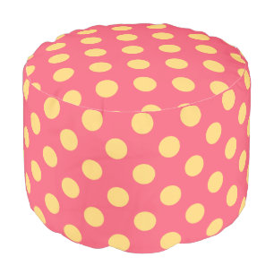 Yellow polka dots on coral pouf