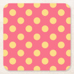 Yellow Polka Dots On Coral Square Paper Coaster at Zazzle