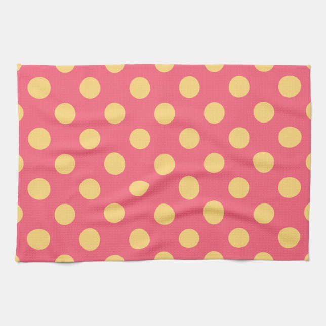 Yellow polka dots on coral towel (Horizontal)