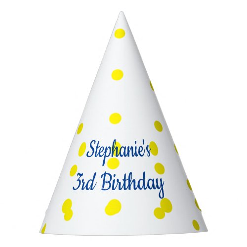 Yellow Polka Dots Patterns Monograms 3rd Birthday Party Hat