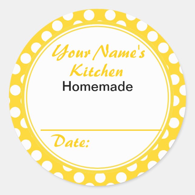 Yellow Polka Dots Personalized Canning Jar Lid Classic Round Sticker (Front)
