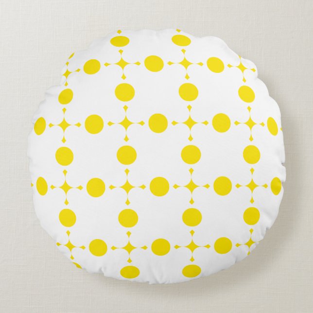 Yellow Polka Dots, Polka Dot Pattern, Dots, Dotted Round Pillow (Front)