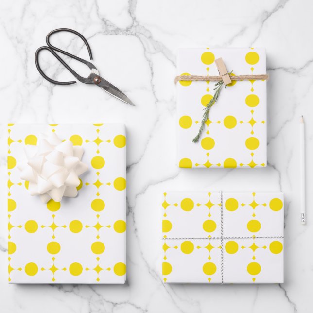 Yellow Polka Dots, Polka Dot Pattern, Dots, Dotted Wrapping Paper Sheets (Front)