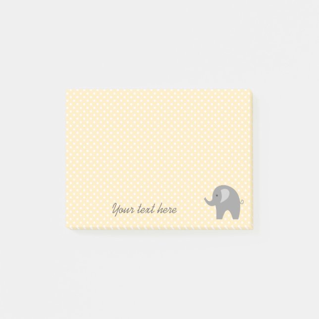 Yellow polka dots post it notes with grey elephant (Front)
